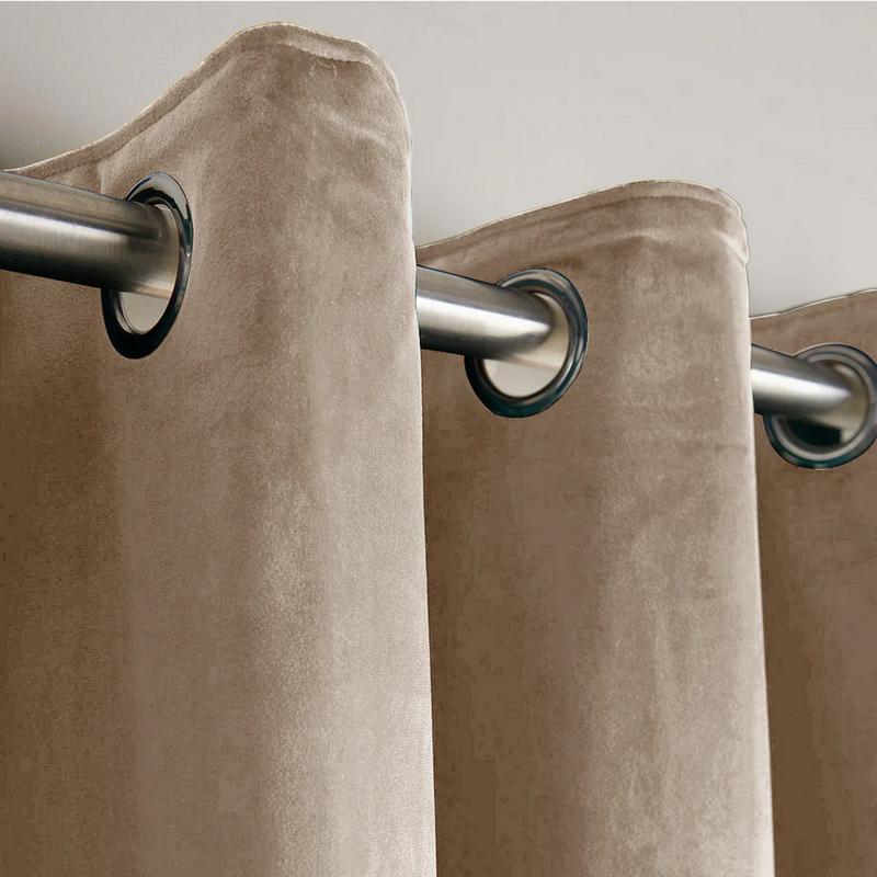 Imperial Rooms Crushed Velvet Beige Curtains for Living Room - Fully Lined Ring Top Soft Bedroom Blackout Curtain With 2 Matching Tie Backs 2