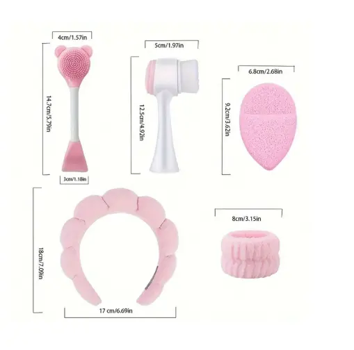 6-Pieces Facial Care Set: Deep Cleansing, Spa Mask Brush Set - Portable Skin Care Set With Soft Flannel Headband, Silicone Exfoliating Brush, - Ideal Gift For Women 3
