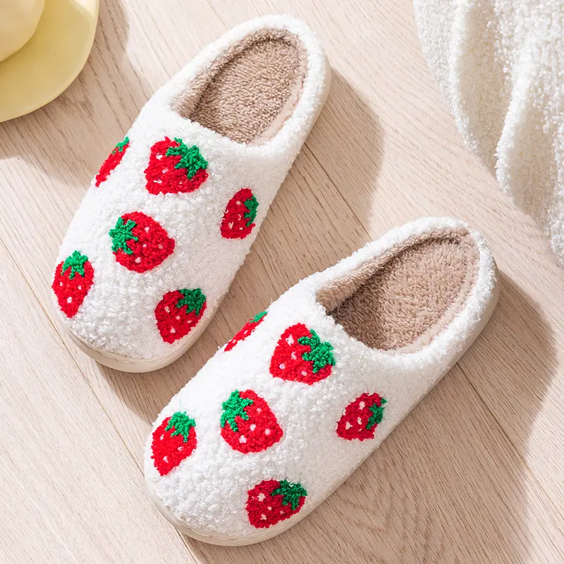 Product Introduction of MILAN GOLD  Cute Cartoon Strawberry Design Thick - Soled Warm Slippers for Both Men and Women Couples - Perfect for Cozy Winter Home Wear. 1