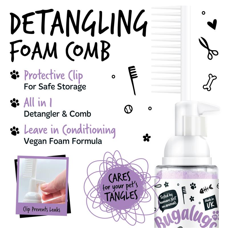 BUGALUGS PET CARE 2 in 1 Lavender & Chamomile Detangling Foam Comb for Dogs & Cats 1