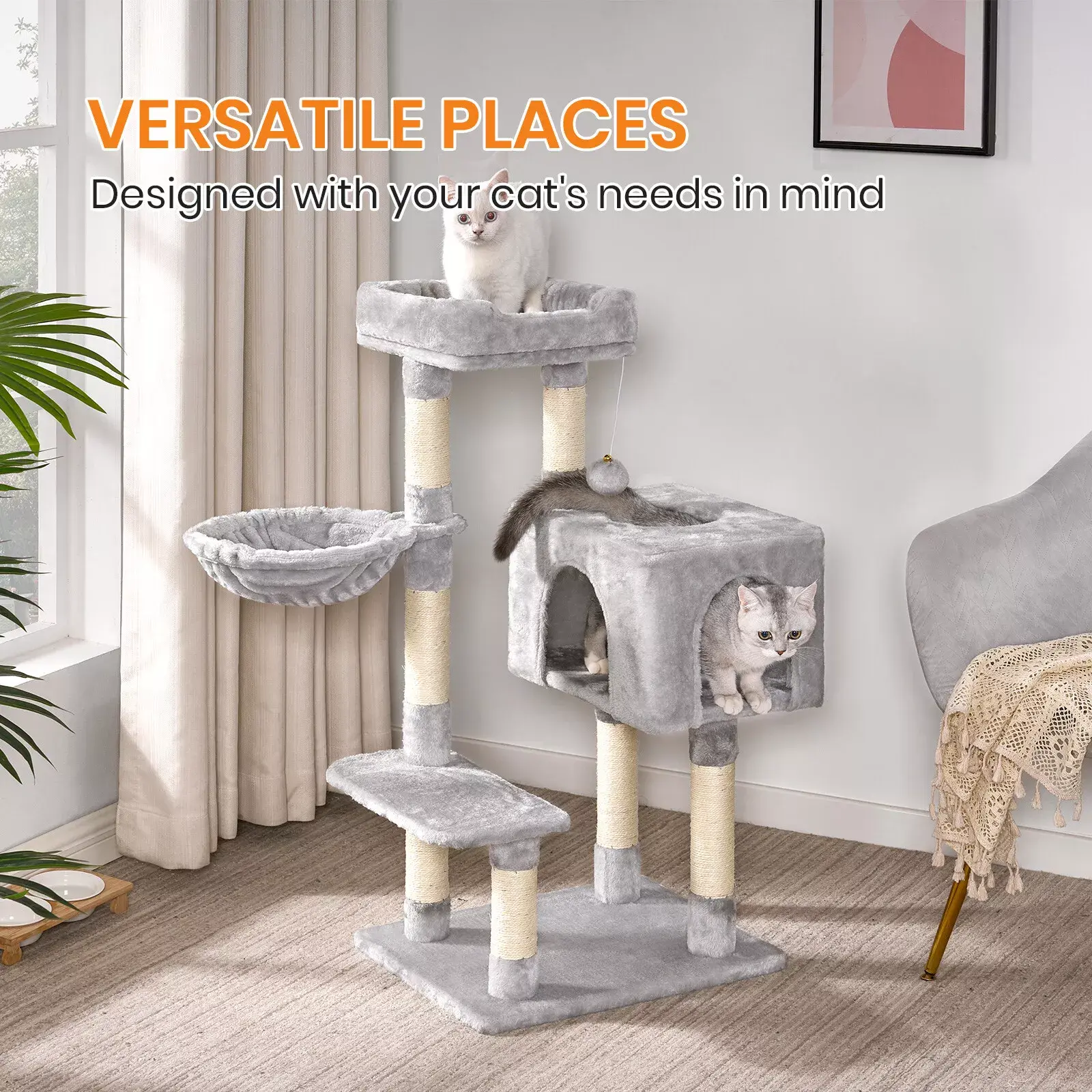 Dogat Cat Tree 100cm Cat Tower, Scratching Post Climbing Tower for Indoor Cats House