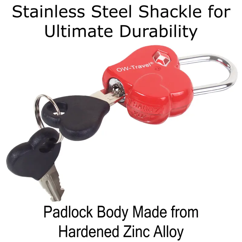 OW-Travel TSA Approved Luggage Locks Padlocks Heart Shaped Valentine Suitcase Locks with Keys. Zinc Alloy Suitcase Padlocks with Key Lock for Luggage, Bag, Case, Backpack, Gym Locker 2