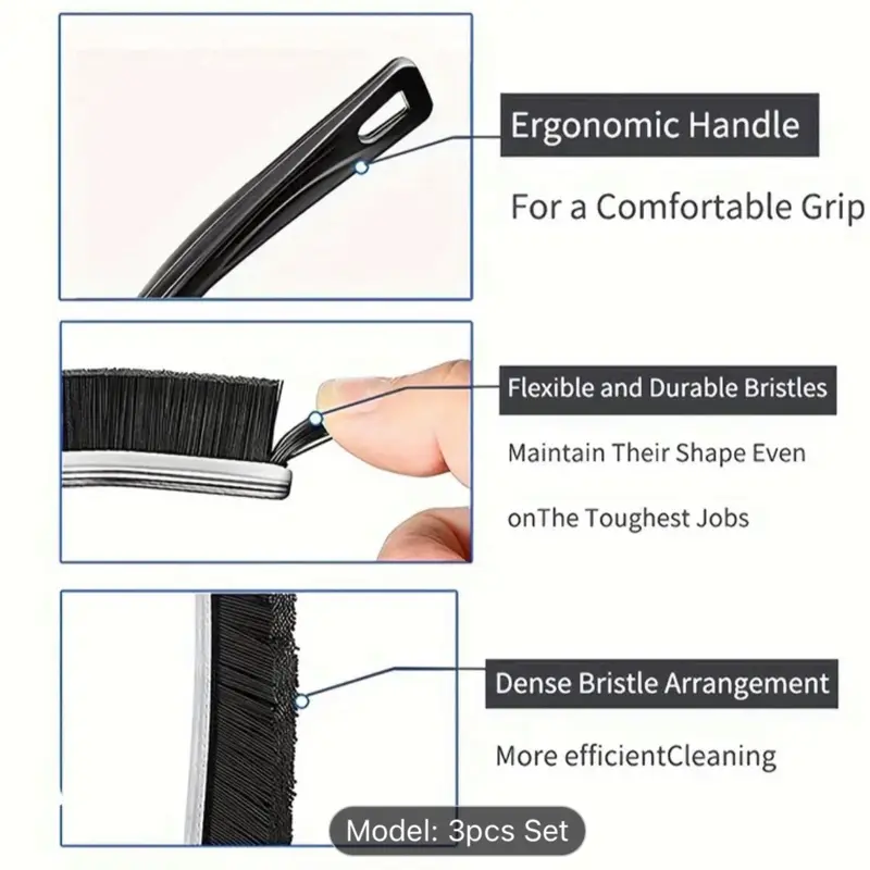 ProClean Multipurpose Gap Cleaning Brushes - 3 Counts, Household Cleaning Tool for Kitchen Bathroom, Summer Gift, Comfortable Set with Plastic Handles 1