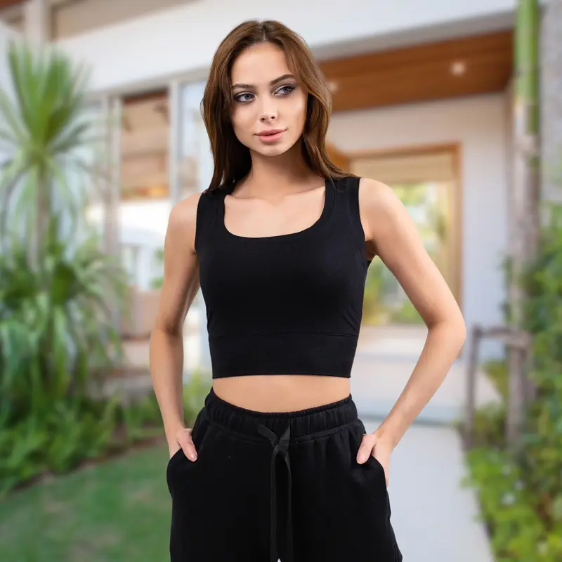 Adult Sleeveless Black Crop Top – Wide Strap Stretchy & Soft Ribbed Tank Top for Women – Trendy Fitted Basic Tee for Casual, Gym, Yoga & Layering 3