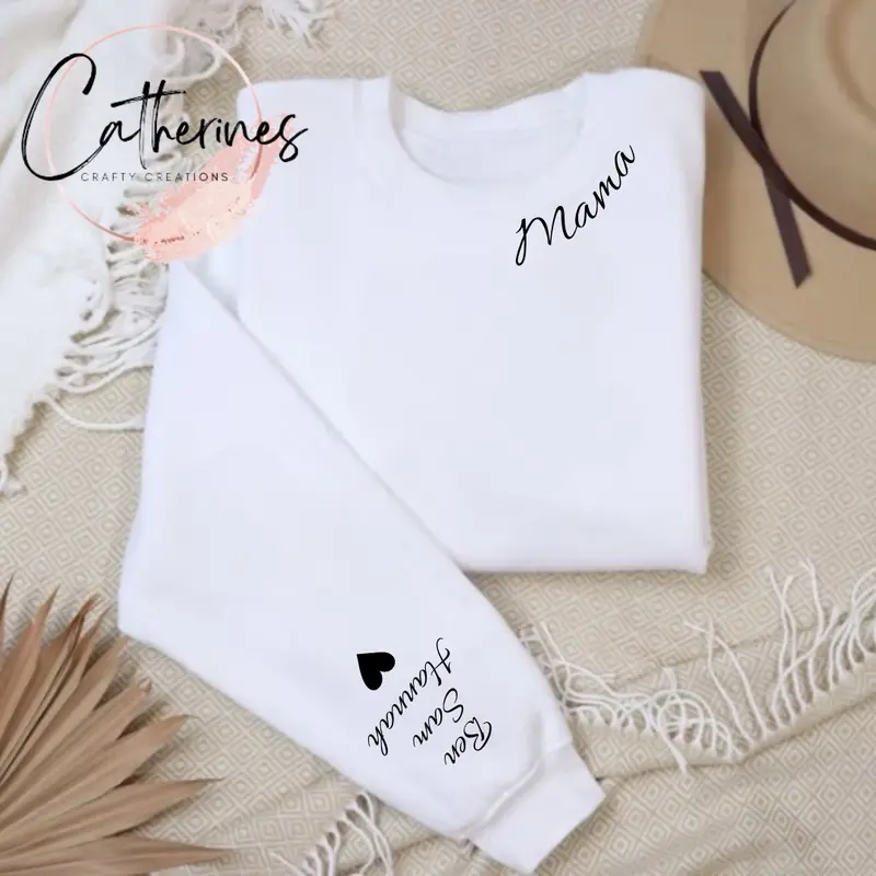 Personalised mama/mum/mummy jumper with children’s names on the sleeve Heart Soft Womenswear Day Hoodie Sweaters Tops, name around the neck 6