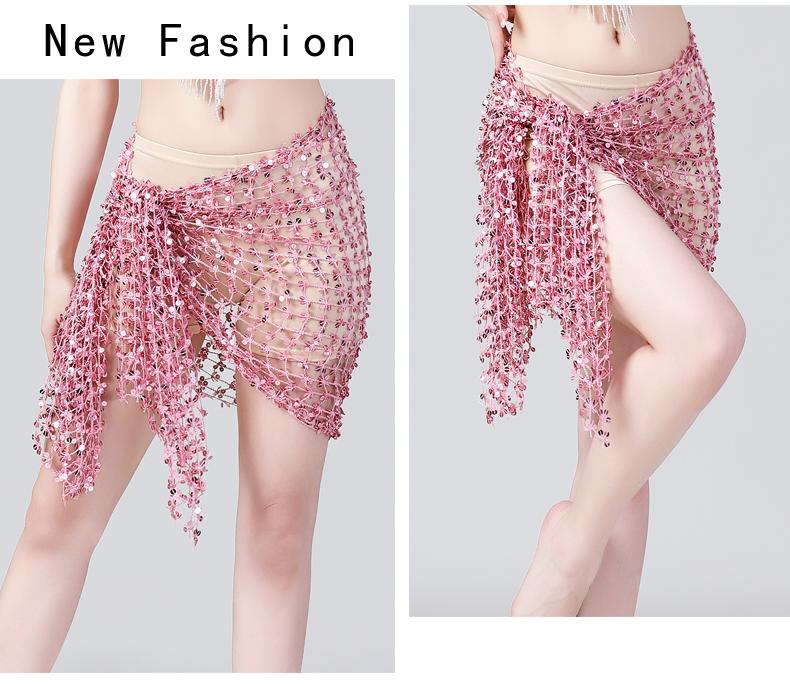 Product Introduction of Hollow belly dance hip scarf Wemen scarf dance sequins Arabic Latin hip scarf sexy belly dance belt wrap skirt 12 colors 22