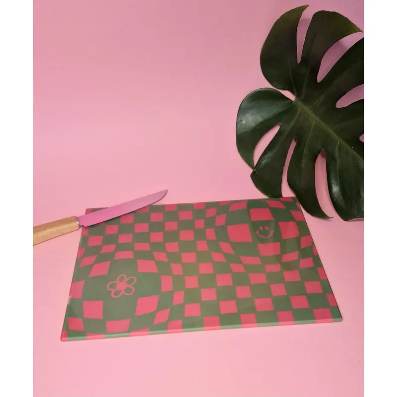 Pink & Green Funky Checkered Chopping Board 4