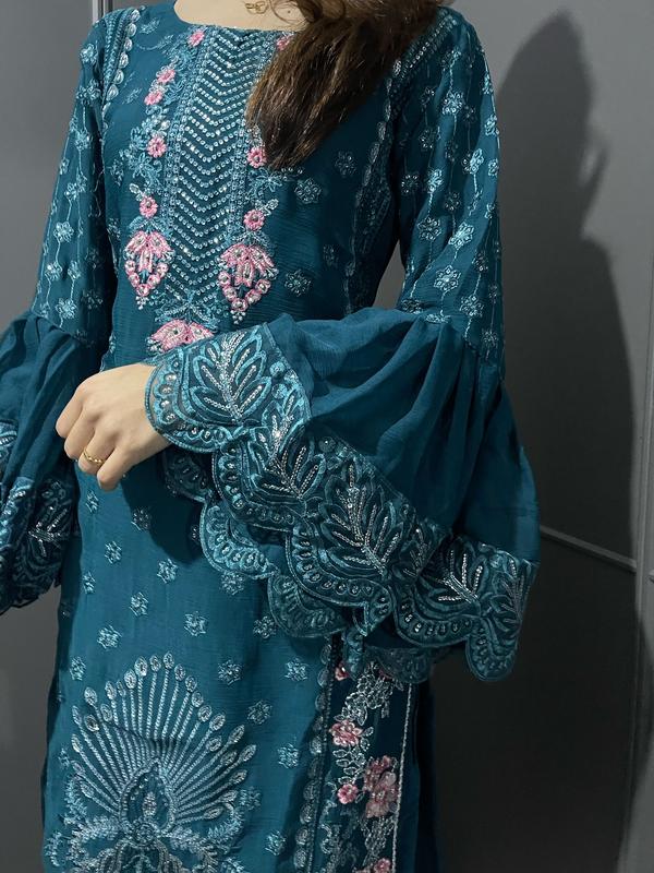 TEAL 3Pc Embroidered Chiffon Collection With Embroidered Chiffon Dupatta 5