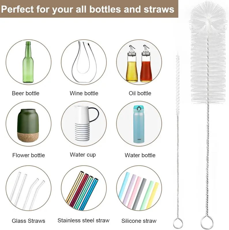 Small Bottle Brush Set, 8PCS Nylon Straw Cleaner Pipe Brushes for Washing Narrow Neck Water Bottles Jars Teapot Spout (White) 3