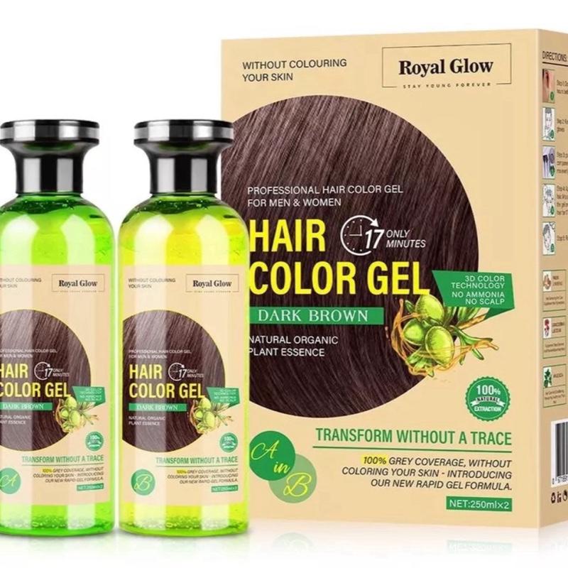 Royal Glow Natural Black & Dark Brown Professional Hair GEL(Natural Organic Plant Essence) Gentle & Non-Irritating for Both Men & Women(2*250ml) 1