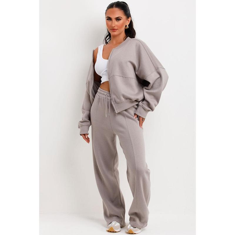 Bomber Sweatshirt With Zip And Joggers Loungewear Set Dove Grey 1