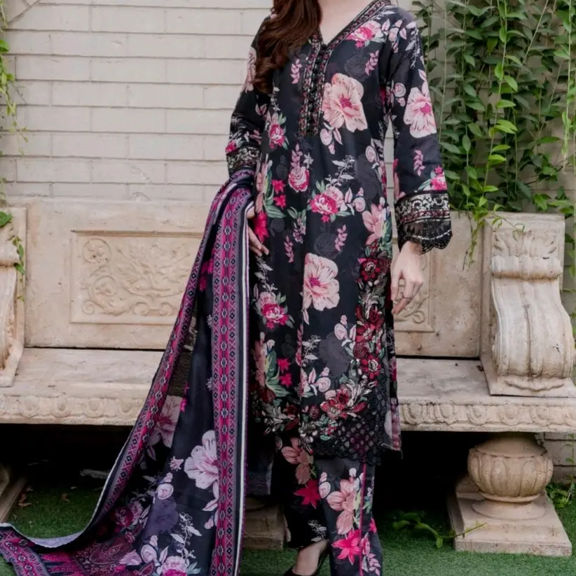 Beautiful Ladies 3 Piece Khaddar Suit with Pashmina Shawl Eman Collection by Soni Dresses Pakistani Desi Ladies Fashion Dress Winter Suit Fabric Outfit Traditional Womenswear Accessory Clothing Comfortable