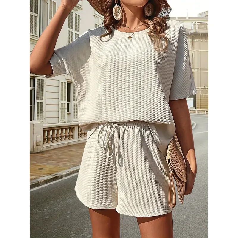 2025 New Women's Batwing Shirt Shorts Two-Piece Short Sleeve Suit 8