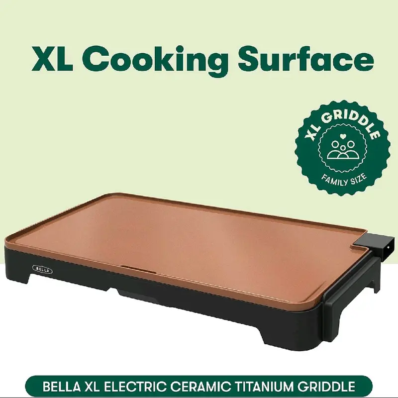 BELLA XL Electric Ceramic Titanium Griddle - Large Cooking Surface, Non-Stick Coating, Hassle-Free Clean Up, Copper/Black 3