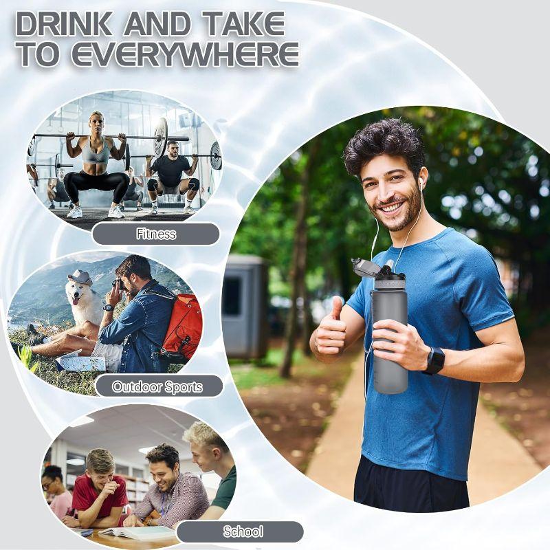 Water Bottle 1L with Leak Proof Flip Top Lid, BPA Free Sport Drinking Bottle with Straw, Dishwasher Safe Water Bottle Non-Toxic Water Jug with Carrying Strap 6