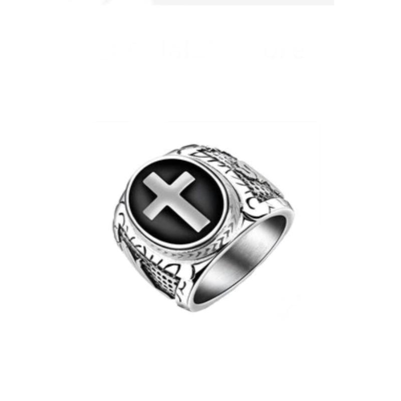 Silver Gothic Roman Detailing Cross Ring, Unisex Cross Crucifix Jewelry 1