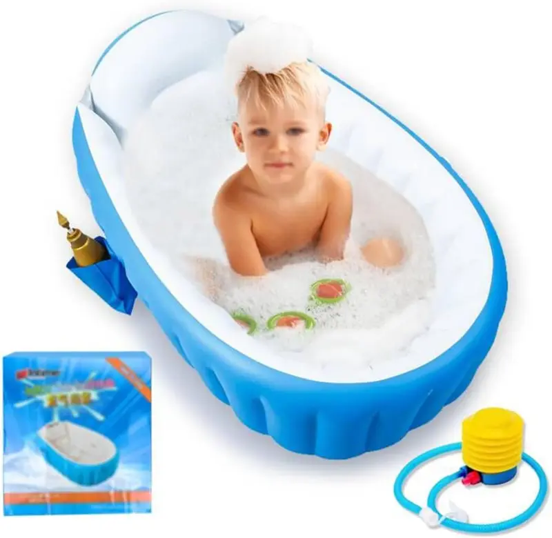 Locisne Baby Soft Foldable Travel Air Shower Bathtub, Children Inflatable Anti-Slippery Swimming Pool Basin Seat Baths Big Size(for 0-3 Years) + Air Pump 0