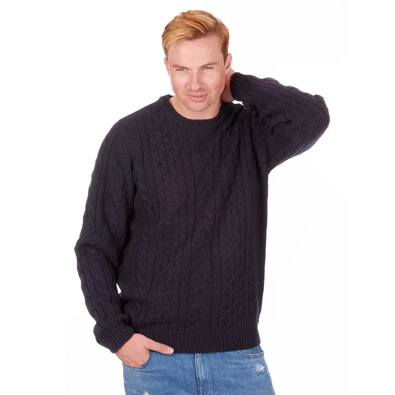 Mens Classic Chunky Cable Knit Crew Neck Jumper Fitted Sweater Pullover Size L-XL 3