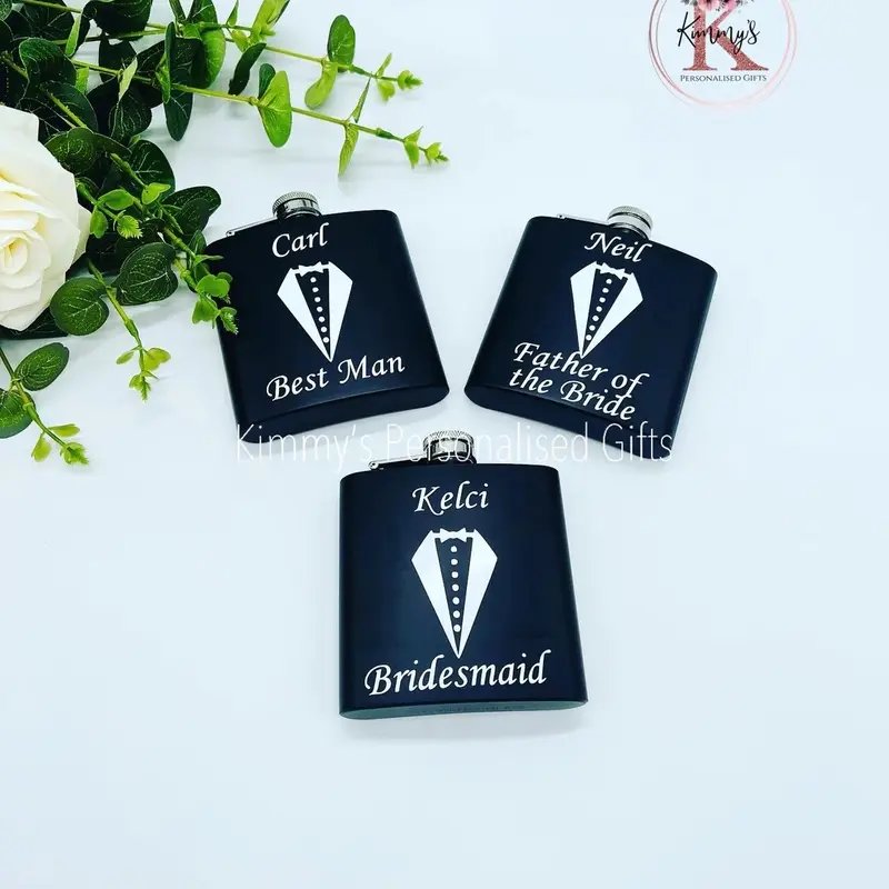 Matt Black Hip Flask, Wedfing flask, personalised hip flask, best man gifts, groom to be gifts, best man proposal 0