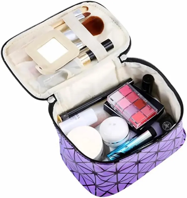 IINOVITY Geometric Cosmetic Bag with Makeup Organiser - Waterproof Toiletry Bag for Women, Stylish Travel Essential, 23 x 10 x 15 cm - Set, Handy 1