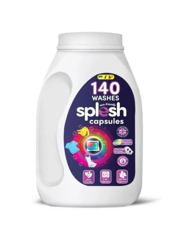 Splesh 3 in 1 Xtra Stain Removal Laundry Capsules - Bulk Buy, 140 Washes 1 Pack - Household