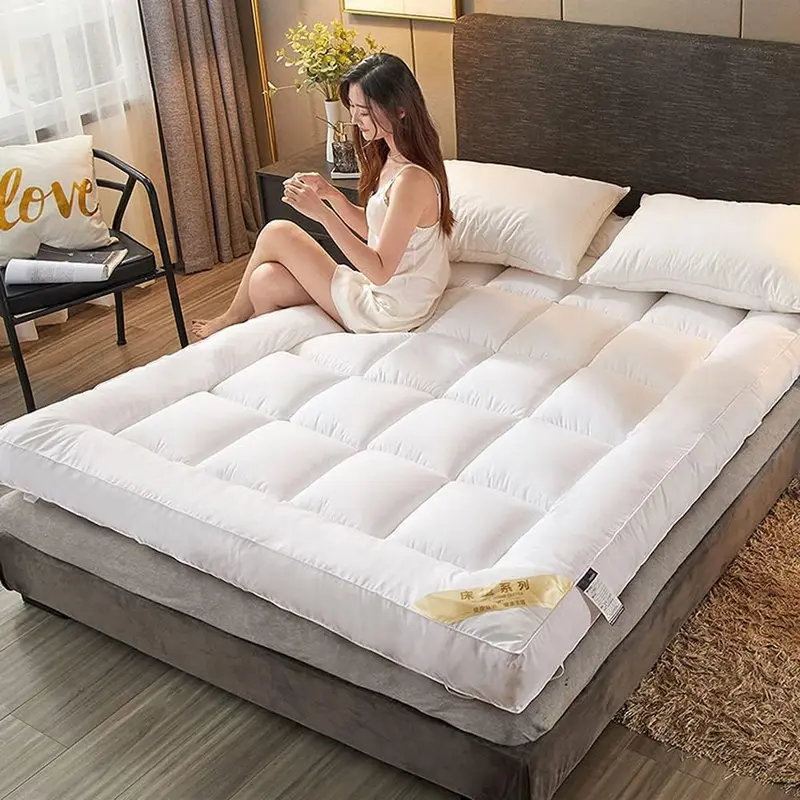 10CM Thick Mattress Topper 4" Inch Deep Grey Quilted Super Fluffy & Breathable Soft & Fluffy Heavy Fill Box Stitched Brushed Microfiber Elasticated Corner Straps topper sale 4