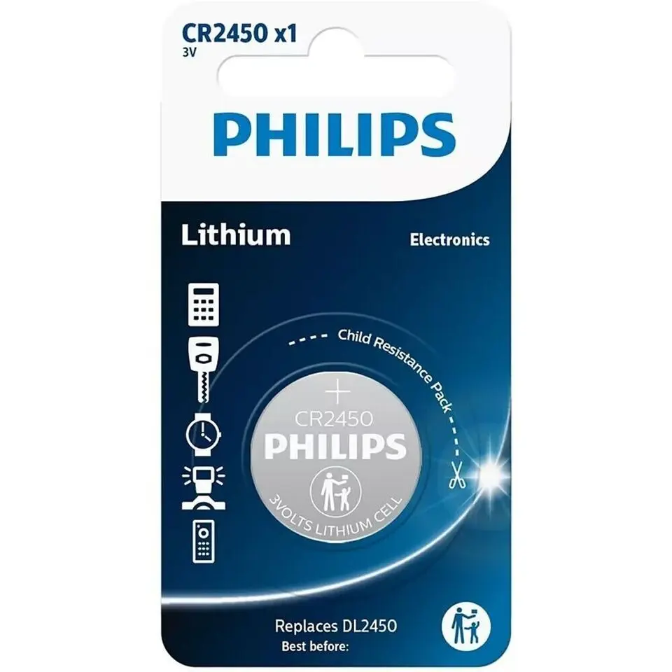 1 x Philips CR2450 Lithium Coin Cell Battery DL2450 3V