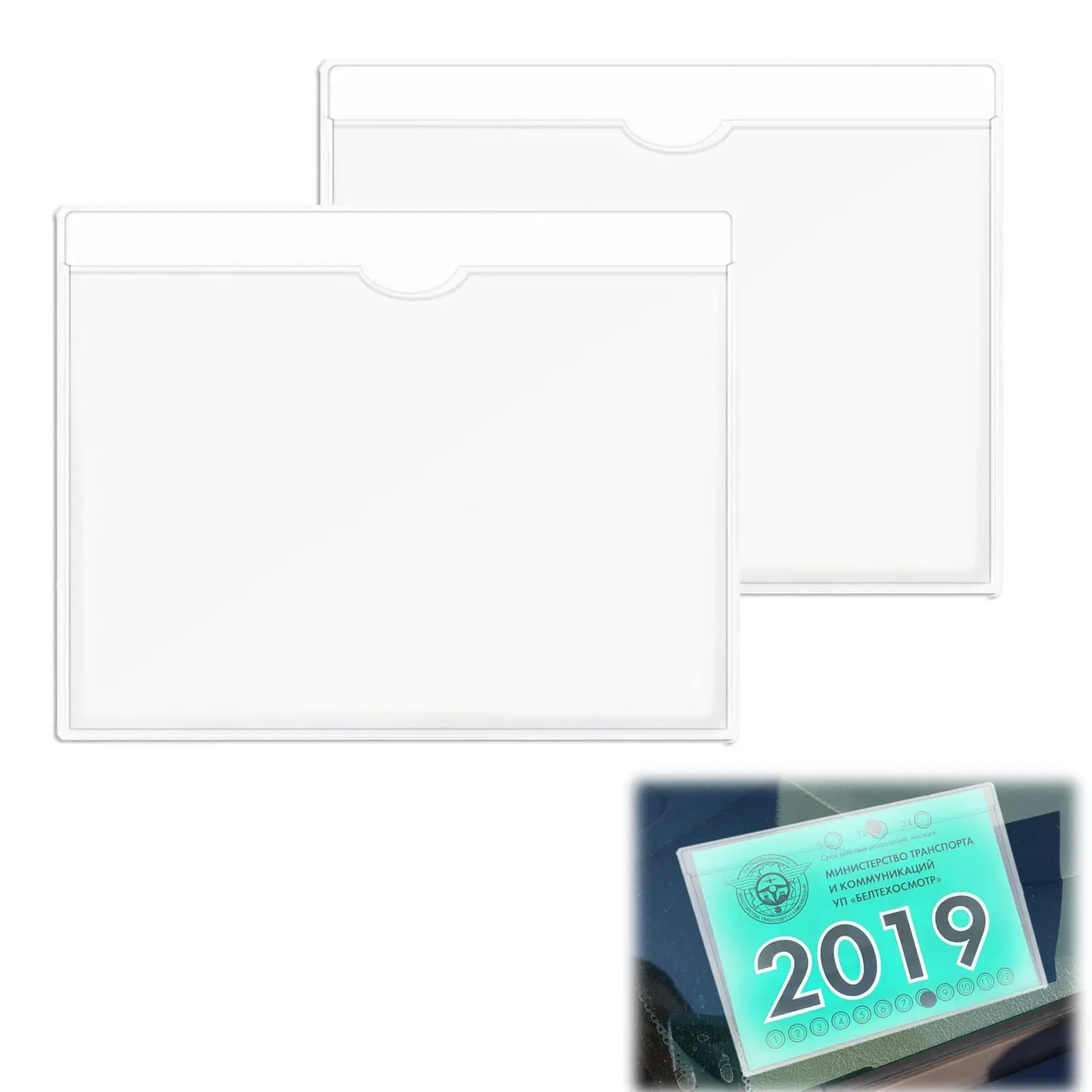 2 PCS Parking Permit Holder for Car Windscreen, Self Adhesive Car Permit Holders Square Windscreen Card Holder Clear for Car, Van, Caravan Windscreen, Tax Disc Holder for Car Windscreen