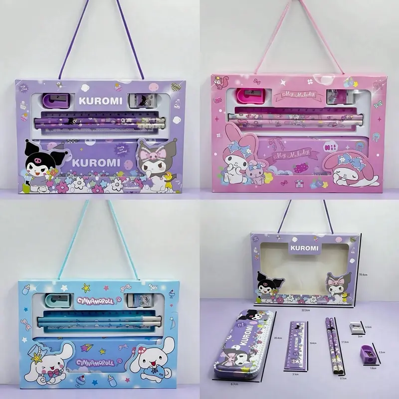 Sanrio Stationery Gift Set for Boys and Girls - Kuromi School Supplies for Elementary Students - Pencil, Eraser, Sharpener - Ideal Birthday Gift for Kids 7