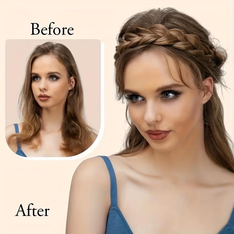 Product Introduction of Elegant 1pc Braided Headband Wig for Women - Natural Look, Straight Synthetic Hair, Perfect for Everyday Use 2
