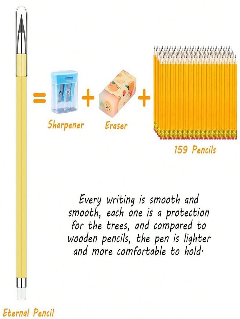 Product Introduction of 6 Inkless Pencils, Eternal Pencil Infinity Pencil With Eraser, Reusable Infinity Pencil With 6 Additional Replaceable Nibs, Back To School Eternal Pencil Permanent Pencil Home Office School Writing Drawing, Halloween, Christmas Day Gift Filling Back To Sc 6