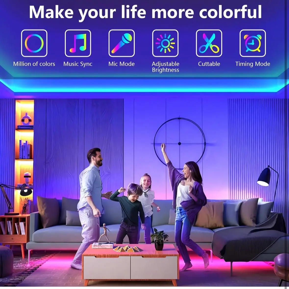 100ft LED Strip Lights with Music Sync, App & Remote Control for Bedroom, Kitchen, Party, and Holiday Decoration