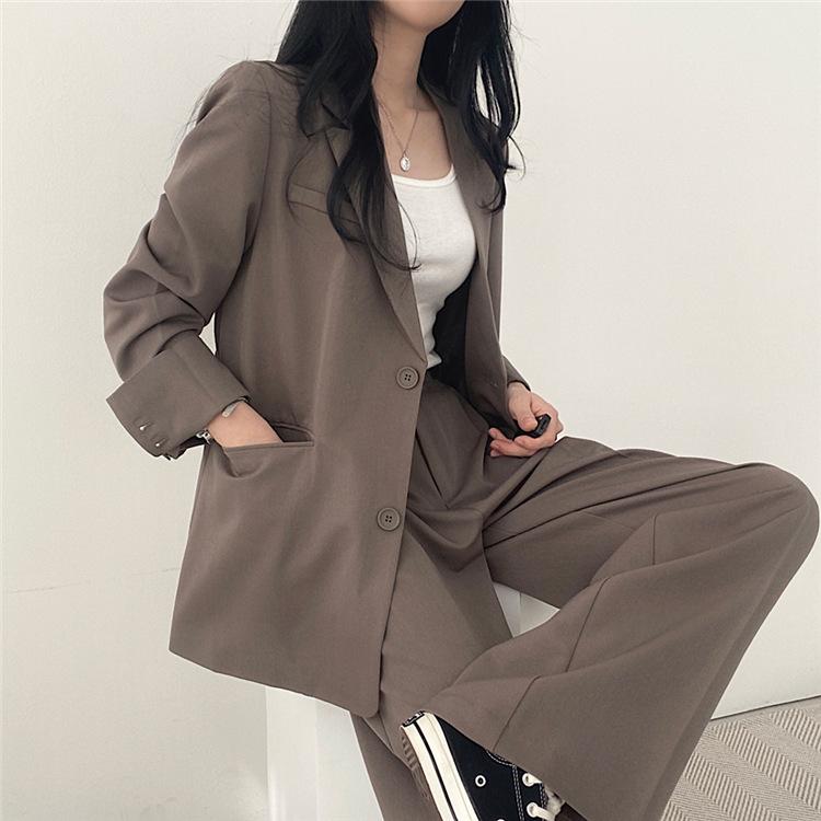 High Quality Women Blazer Set Solid Pocketed Lined Coat + High Waist Suit Pants Office Lady Formal Two Piece Set 1