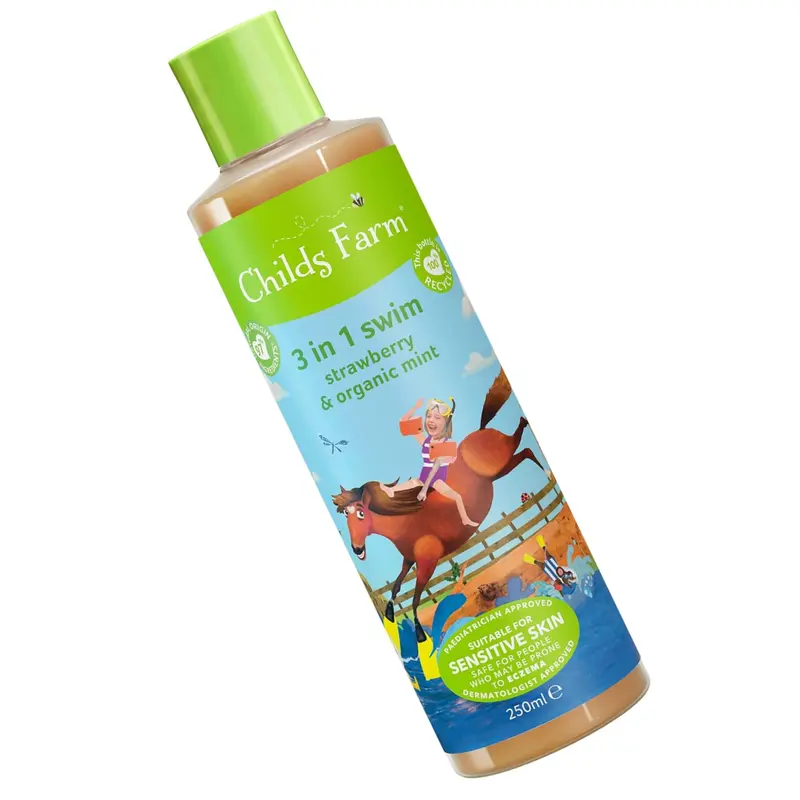 Kids 3 in 1 Swim, Strawberry and Organic Mint 250 ml, Body Wash, Shampoo and Conditioner, Suitable for Dry, Sensitive and Eczema-Prone Skin 4