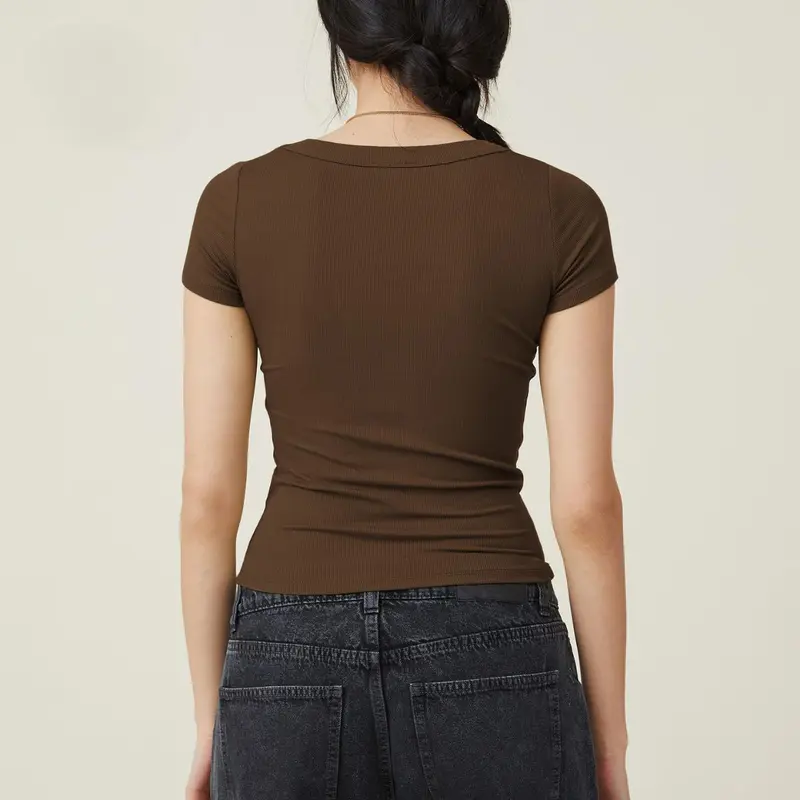 KatchMe Women's Versatile Solid Color Square Neck Slim Ribbed Crop Top,Basic Minimalist Womenswear,Casual Plain Tshirt for Spring & Summer 2