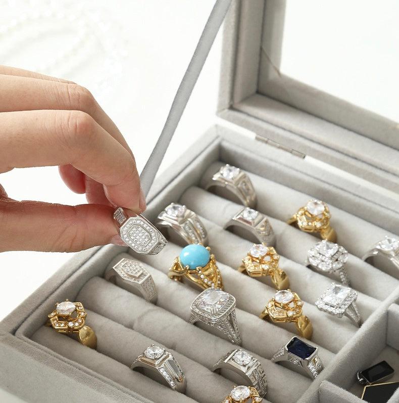 P240001 VELVET JEWELLERY DISPLAY STORAGE HOLDER WITH TRANSPARENT ACRYLIC COVER FOR ALL ACCESSORIES Box Boxes Gift Organiser Adjustable Case 6