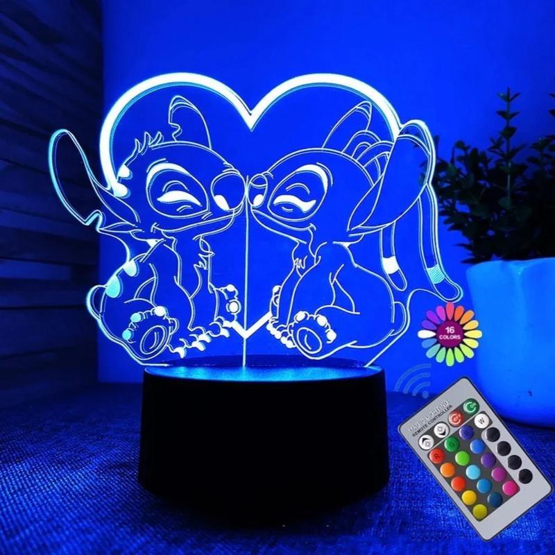 【2025】Stitch - 3D LED Light Children LED Night Light USB LED Table Lamp for Bedroom Decoration Chirstmas Gift - 29 Different Designs - With & Without Remote - Emitting 7 & 16 Different Colours 8