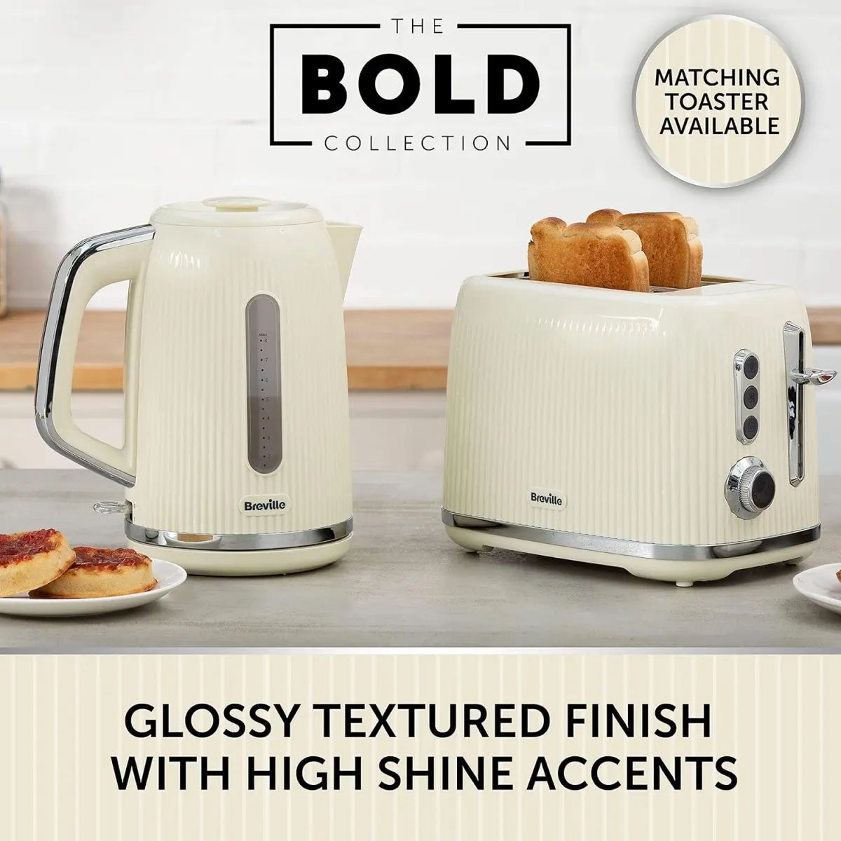Bold Vanilla Cream Electric Kettle| 1.7L| 3kW Fast Boil| Cream & Silver Chrome [VKT223]