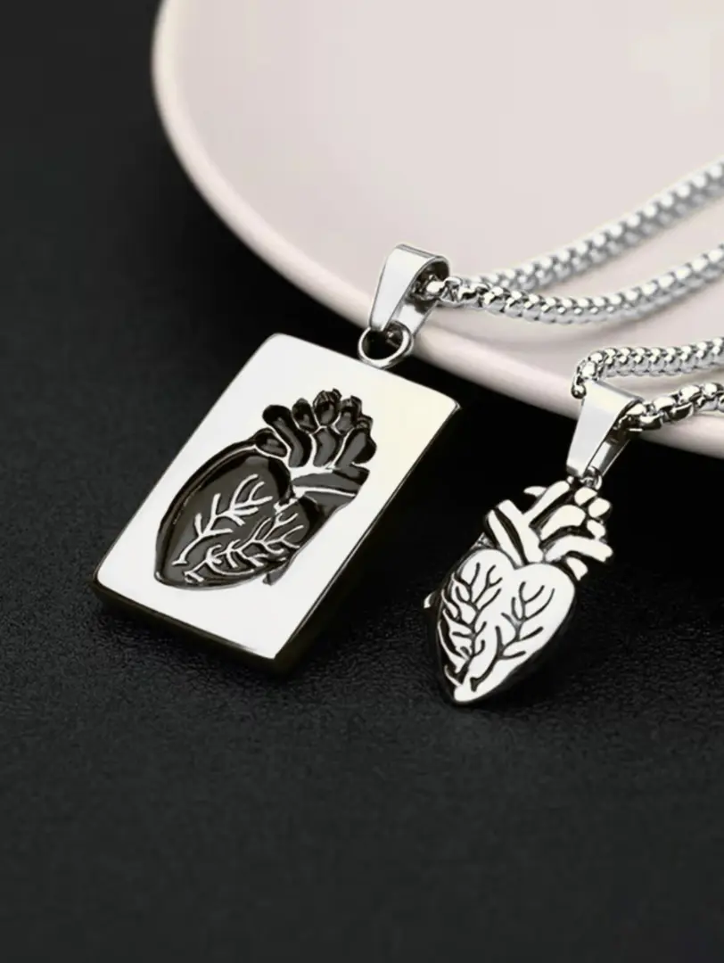 Stainless Steel Heart Couple Necklace – 2-in-1 Matching Pendant for Lovers & Friends