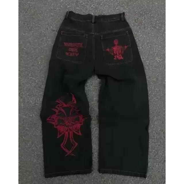 Y2K Fashion Retro Punk Llow Waist Bootcut Jeans Women Harajuku Wings Graphic Embroidered Pocket Pants Gothic Blue Denim Trousers Womenswear Bottom Streetwear Comfort 6