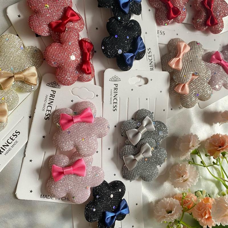 Flower shaped soft shiny bow style Pair of hair pins for girls fashion 6 colours 1