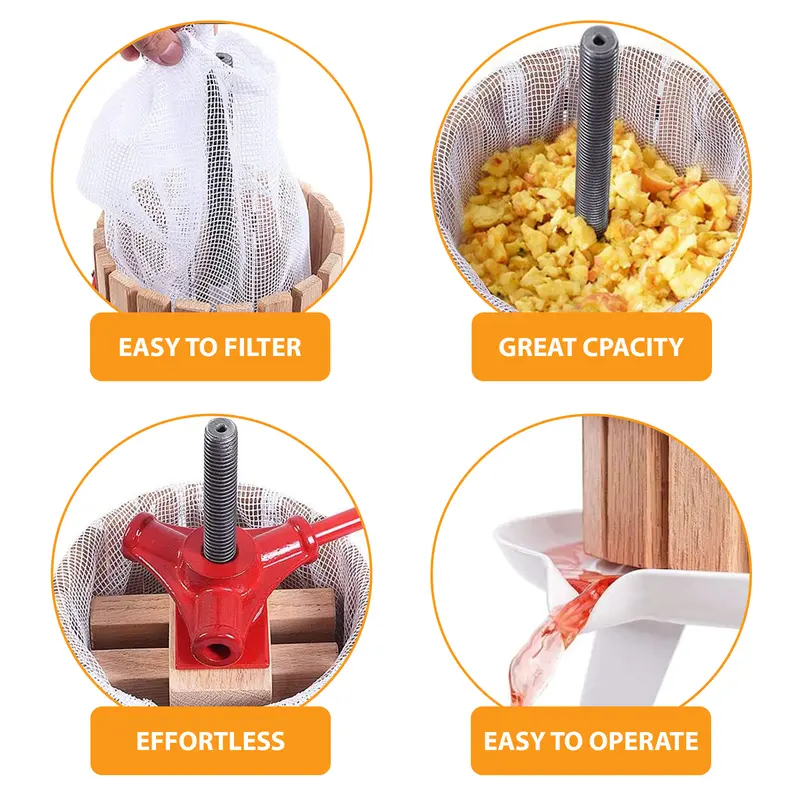 Crystals Traditional Handmade Heavy Duty Wooden Kitchen Fruit Pressed Wine Cider Maker Crusher Apple Juicer Utensil - 18L Capacity 5