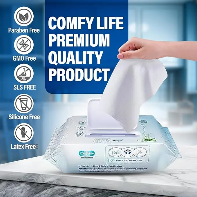 Comfy Life Premium Full Body Cleansing Wet Wipes For Adults - Large Luxury Fresh-feel Rinse-free Fragrance-free Bed Bath Intimate-care Soft Sheets (1 Pack (80 Wipes) 3