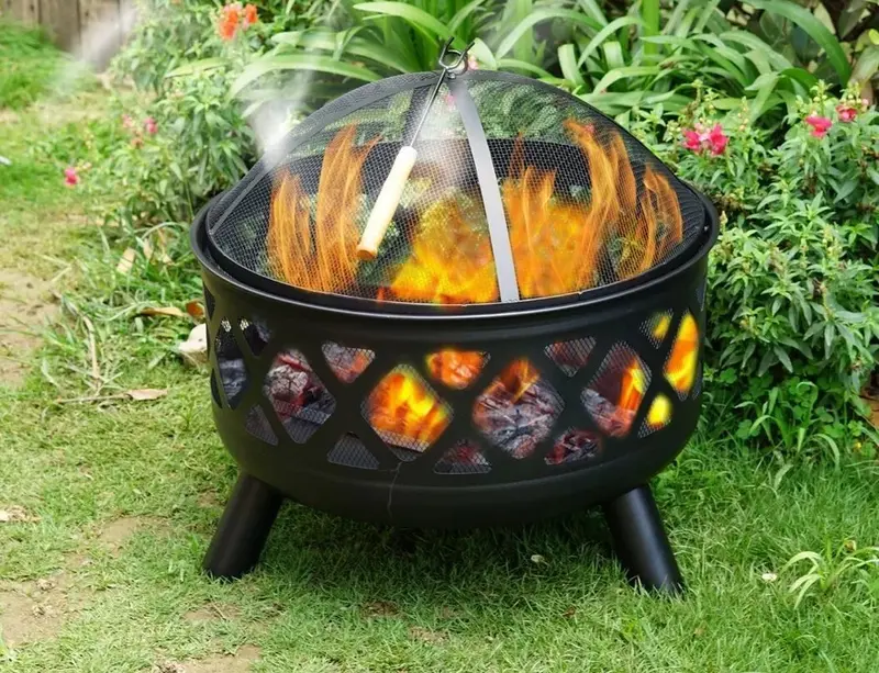 Burning Metal Fire Pit 61cm Letant Outdoor Garden Firewood BBQ Bonfire Patio 5