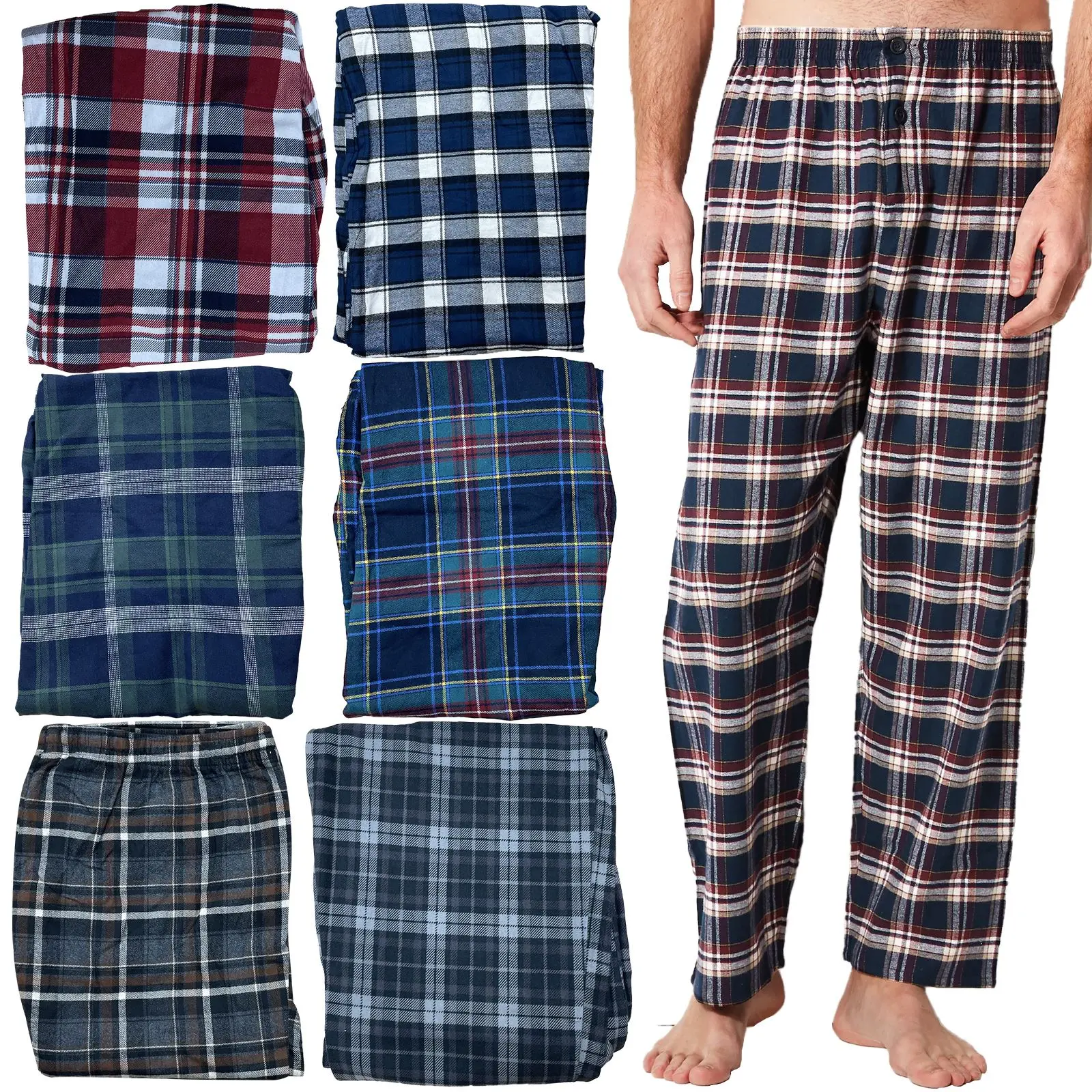 Mens Flannel Pyjama Check Lounge Wear Soft Touch PJs Brushed Fleece Bottoms Cotton Loungewear Menswear Pajamas Big Size Plus Sizes S M L XL 2XL 3XL 4XL 5XL
