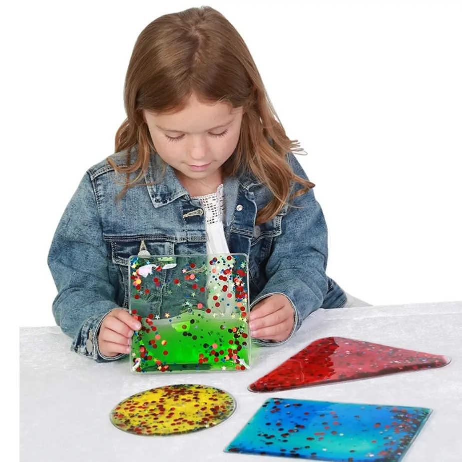 Bigger sized Liquid and glitter filled sensory aid pads jelly shape