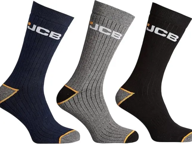 JCB Outdoor Activity Work Engineered Mens Socks | 3 Pack , UK Size 9 - 12 | For Boots & Shoes | 3 Colours: Navy, Grey & Black  (1 Pair of Each) 1