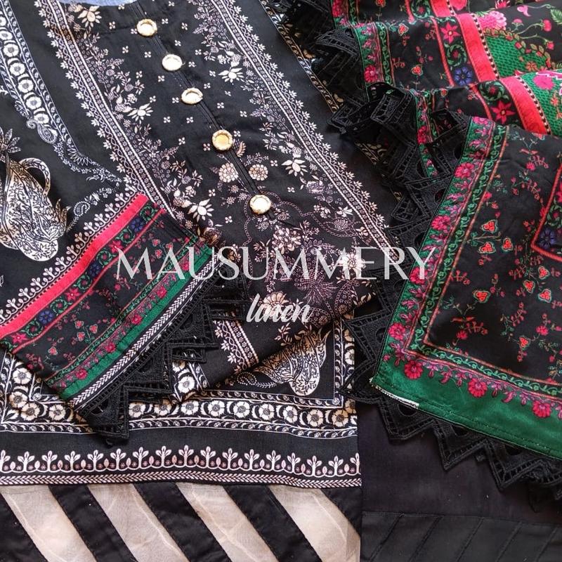 NEW Mausummery 2024 linen 3pc Digital Printed Dress with Lacing  Dupatta stitched suits pakistani dresses 5