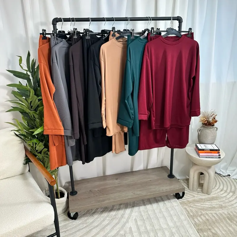 Safia Relaxed Rib Two-Piece Set Casual Comfy Top And Bottom Outfit Ribbed Lounge Set  Womenswear Essential  Basic Matching Set For Every Day Wear  Petite Coord Set  Ladies Top And Trouser Suit viral women 0
