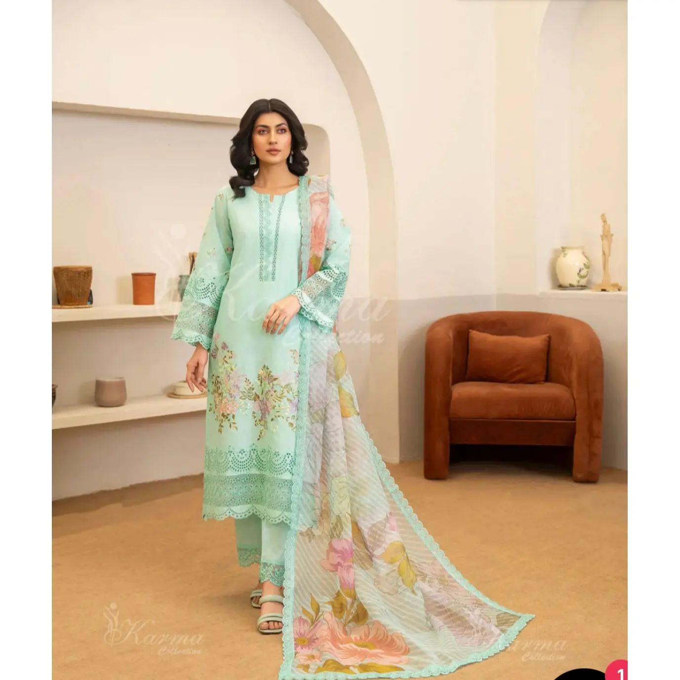 KARMA ‘Kayseria Vol 1’ | Embroidered Cotton Readymade | KC-1415 (Light Blue)